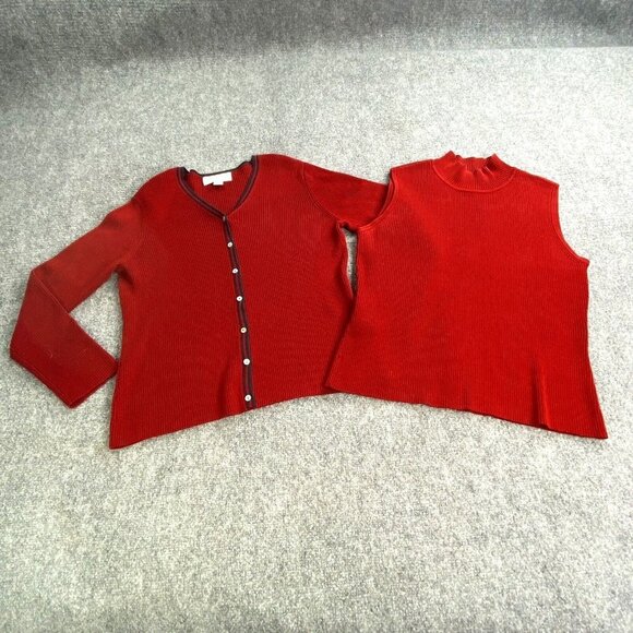 Casual Corner Annex Sweater Twin‎ Set Womens PM Red Maroon VTG 2-Pc Knitwear - Picture 1 of 16